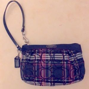 Coach Tartan Clutch with Wristlet - Navy and Magenta